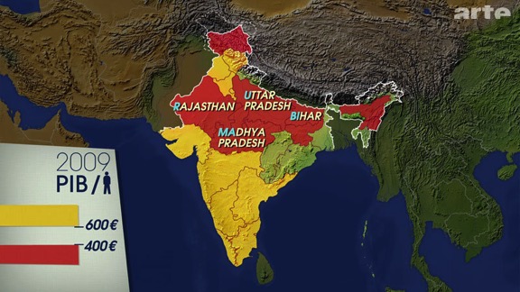 Cartes : Inde, l’équilibre des contraires (1/2) ; les Etats 'BIMARU' de l’Inde du Nord